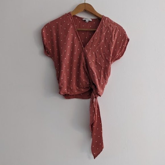 Madewell Tops - Madewell Orange Polka Dot Wrap Top Size XS
